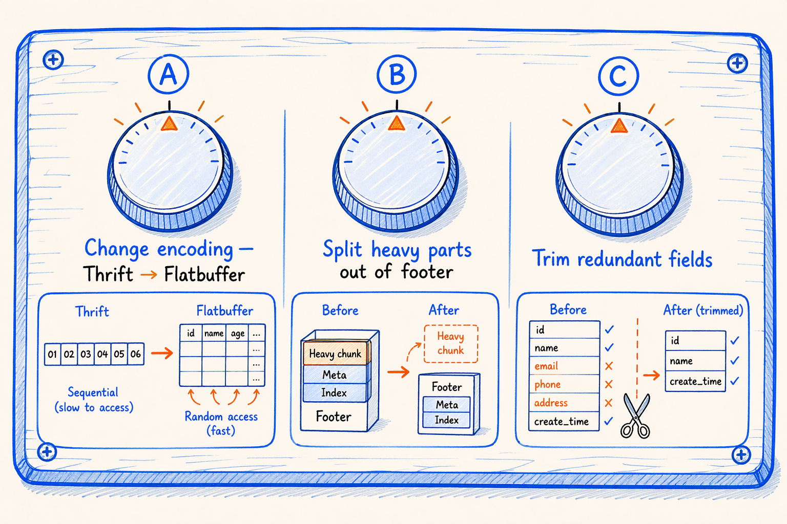 Three knobs to fix a fat footer: encoding, split, trim